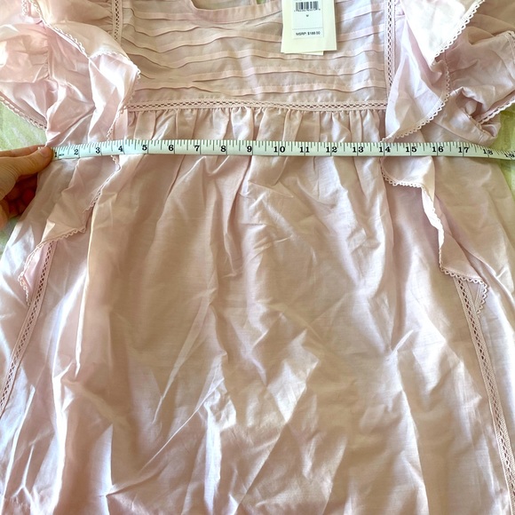Ruffle front top with lace inserts in cream pink. 7 for all mankind (M). - Picture 5 of 5